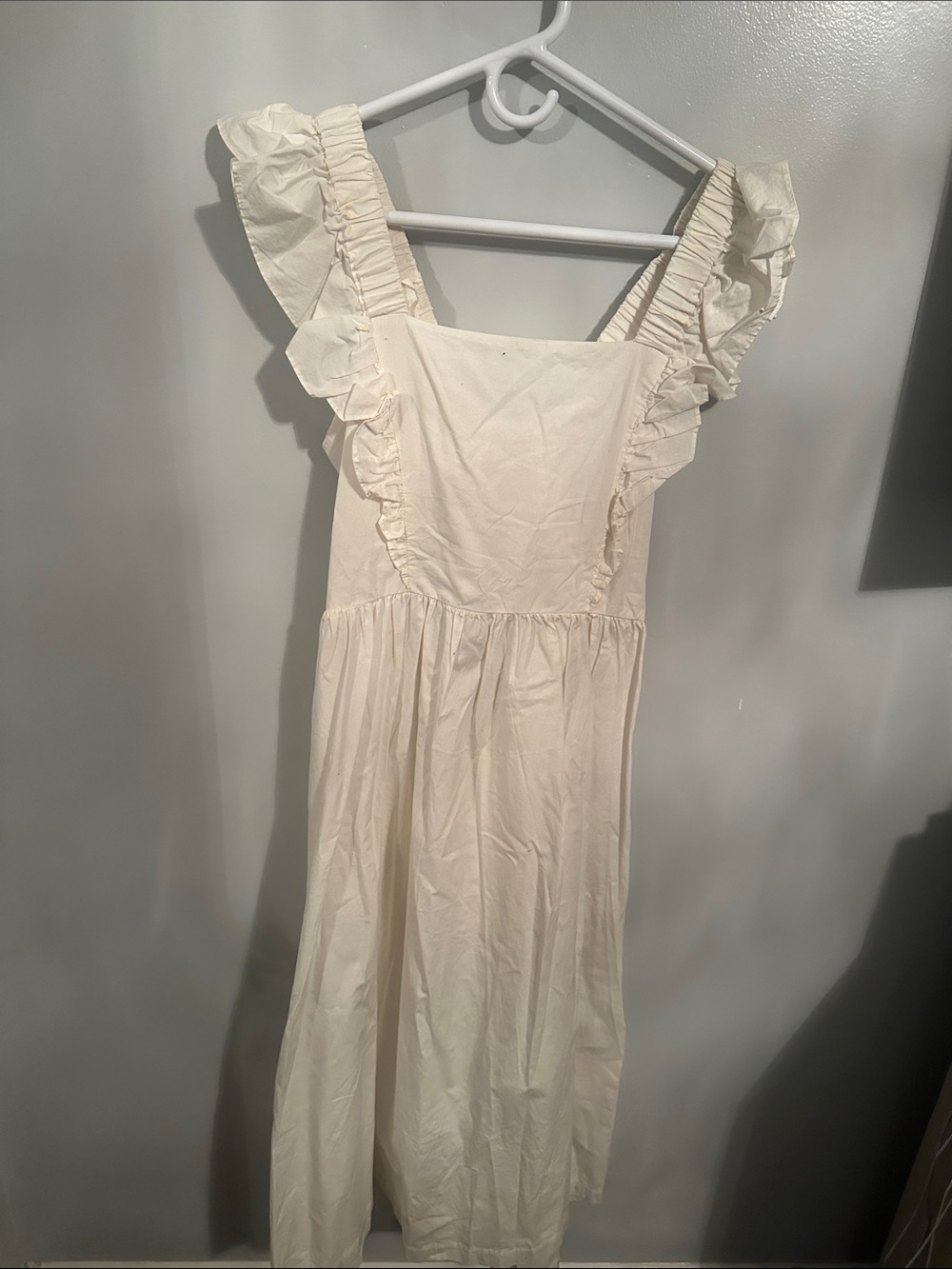 H&M Cream Ruffle-Shoulder Backless Midi Dress